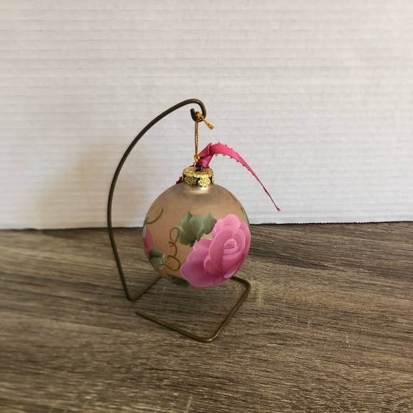 German Hand Painted Floral Blown Glass Ornament - Picture 2 of 7